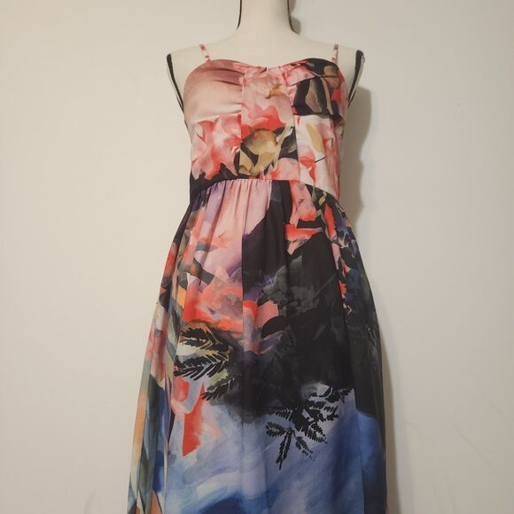 Corey Lynn Calter Anthropologie Daybreak Watercolor Midi sun Dress sz 4 - Picture 5 of 10